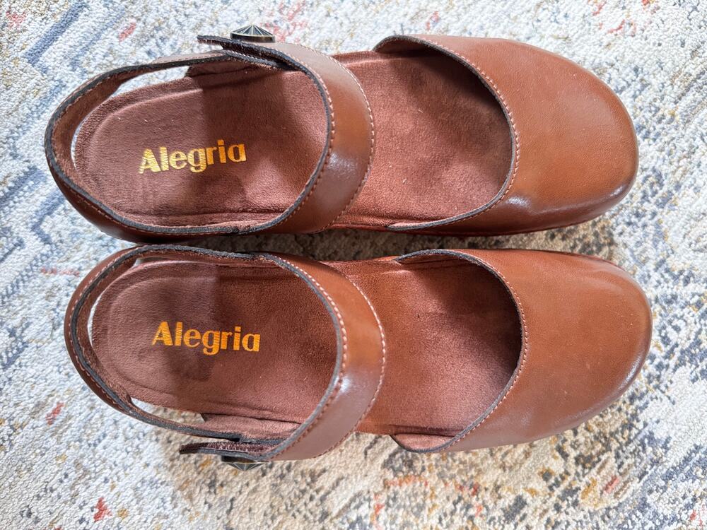 NEW Alegria OPA Brown Leather Mary Jane Comfort Clogs Shoes Women's EU 36 US 6